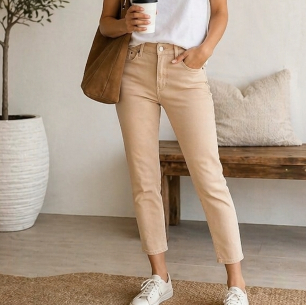 Vince Cropped Jeans Size 28 Tan Beige Slim Fit Stretch Ankle Pants Women
